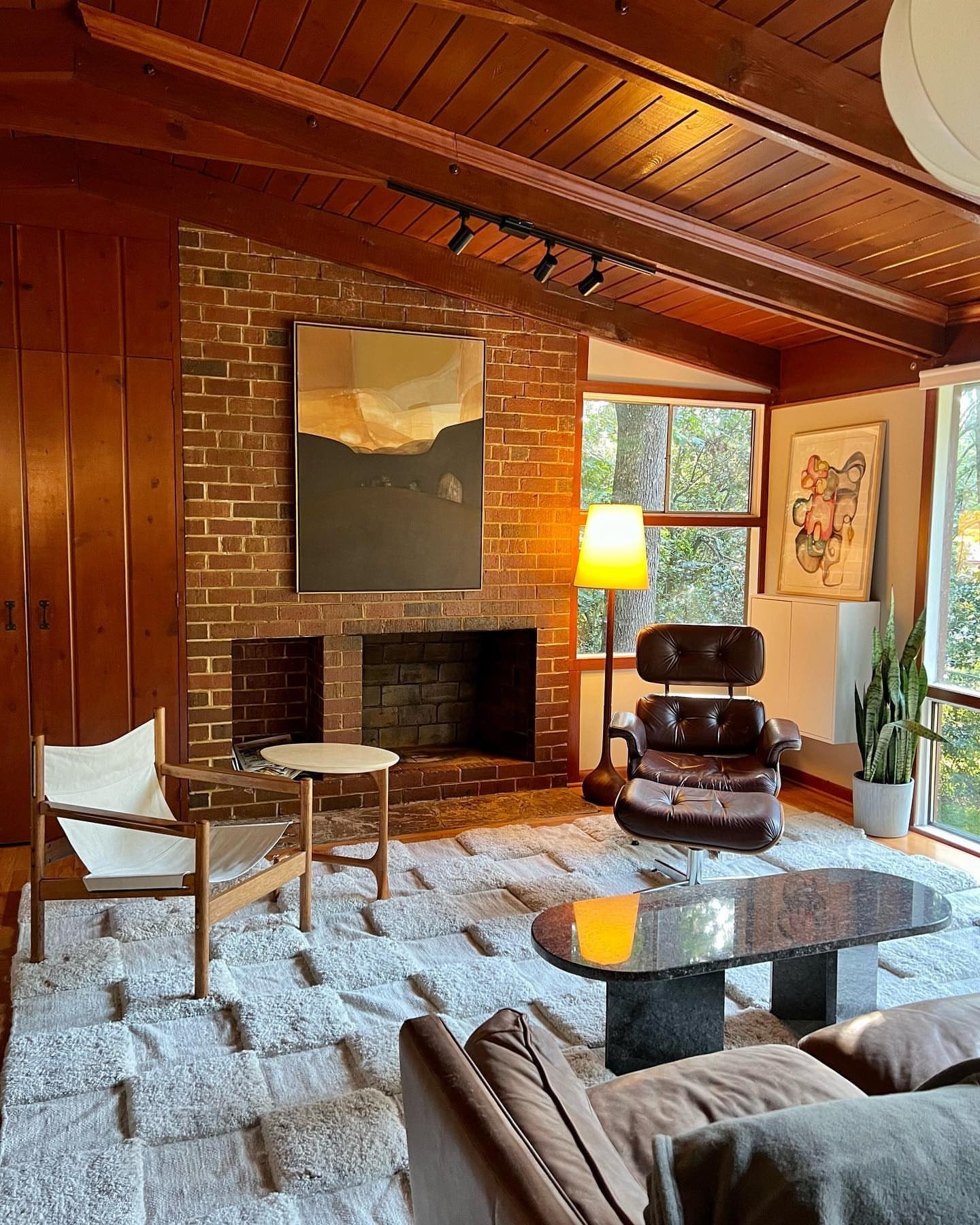 Ivory sculptural high-low rug in a completed private living room