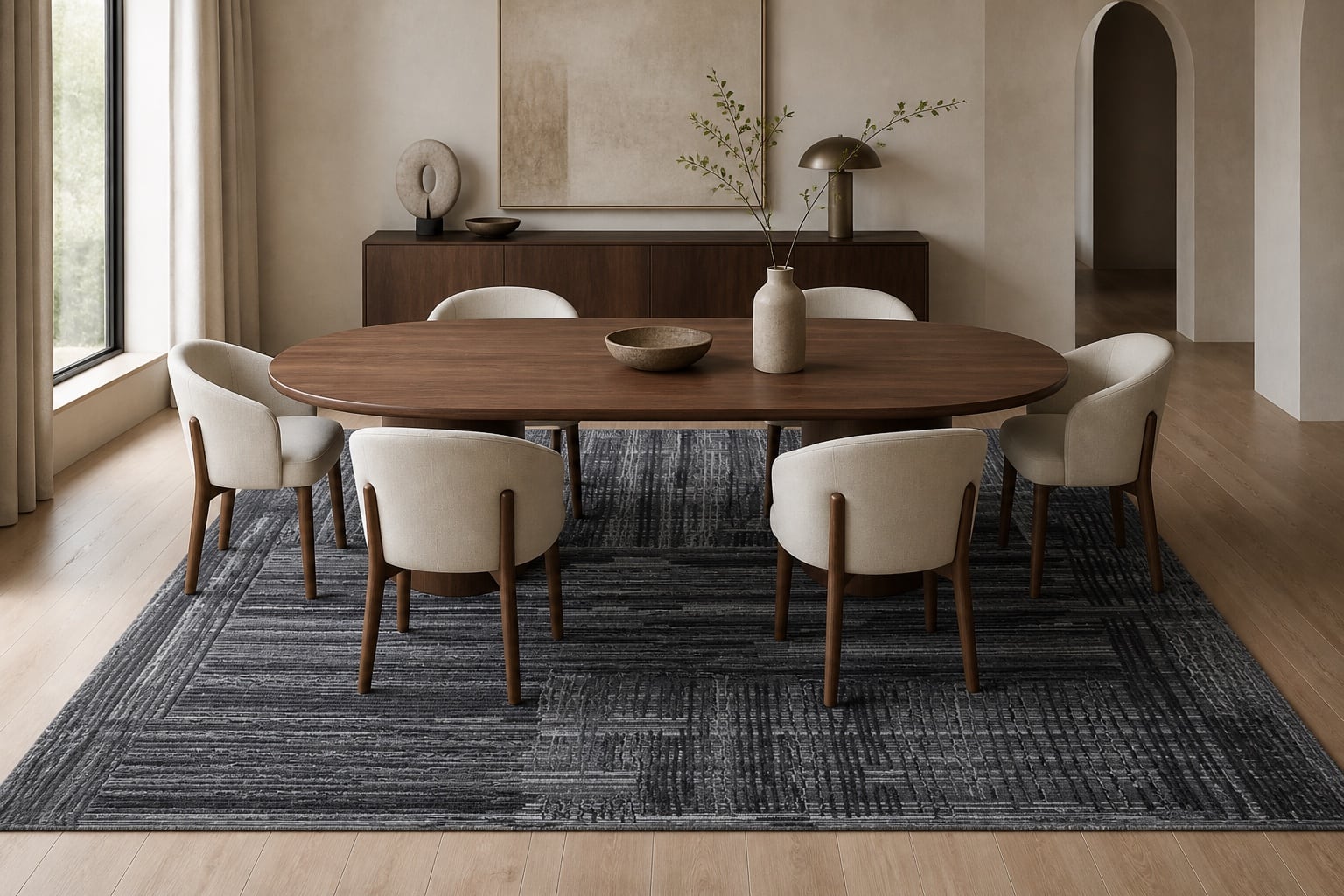 Abstract Hand-Knotted Wool Rug with High-Low Pile