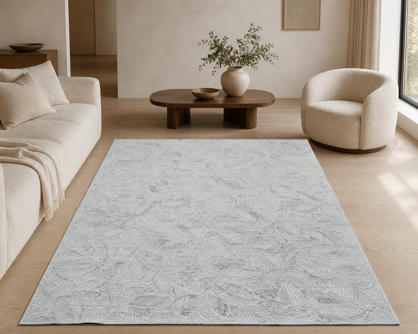Beige Botanical Super-Fine Wool Rug