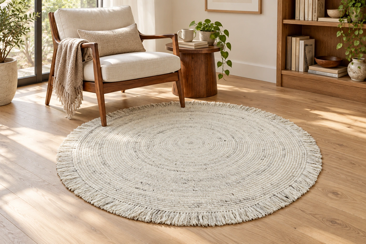 Qureshi Weave Natural Wool Braided Round Rug